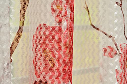 Image of Premium Polyester Floral Sheer Printed Net Combination Transparent Beautiful Curtains Set of 3 Piece for Window Maroon 5 Feet