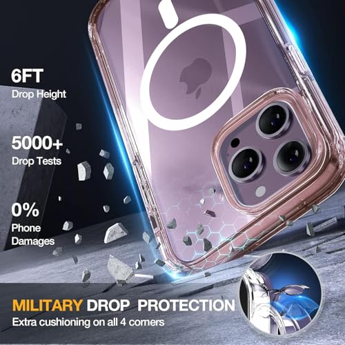 Image of Miracase Magnetic Designed for iPhone 14 Pro Max Case 6.7 inch (Compatible with MagSafe) Upgrade Full-Body Clear Phone Bumper Case with Built-in 9H Tempered Glass Screen Protector, Magnetic Clear Pink