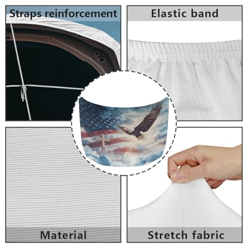 Image of Car Hood Cover,American Flag with Cross Protector Front Auto Bonnet Hood Wrap Cover Washable Stretchable Fabric Hood Wrap Blanket 3.3x5 Ft Soft Breathable