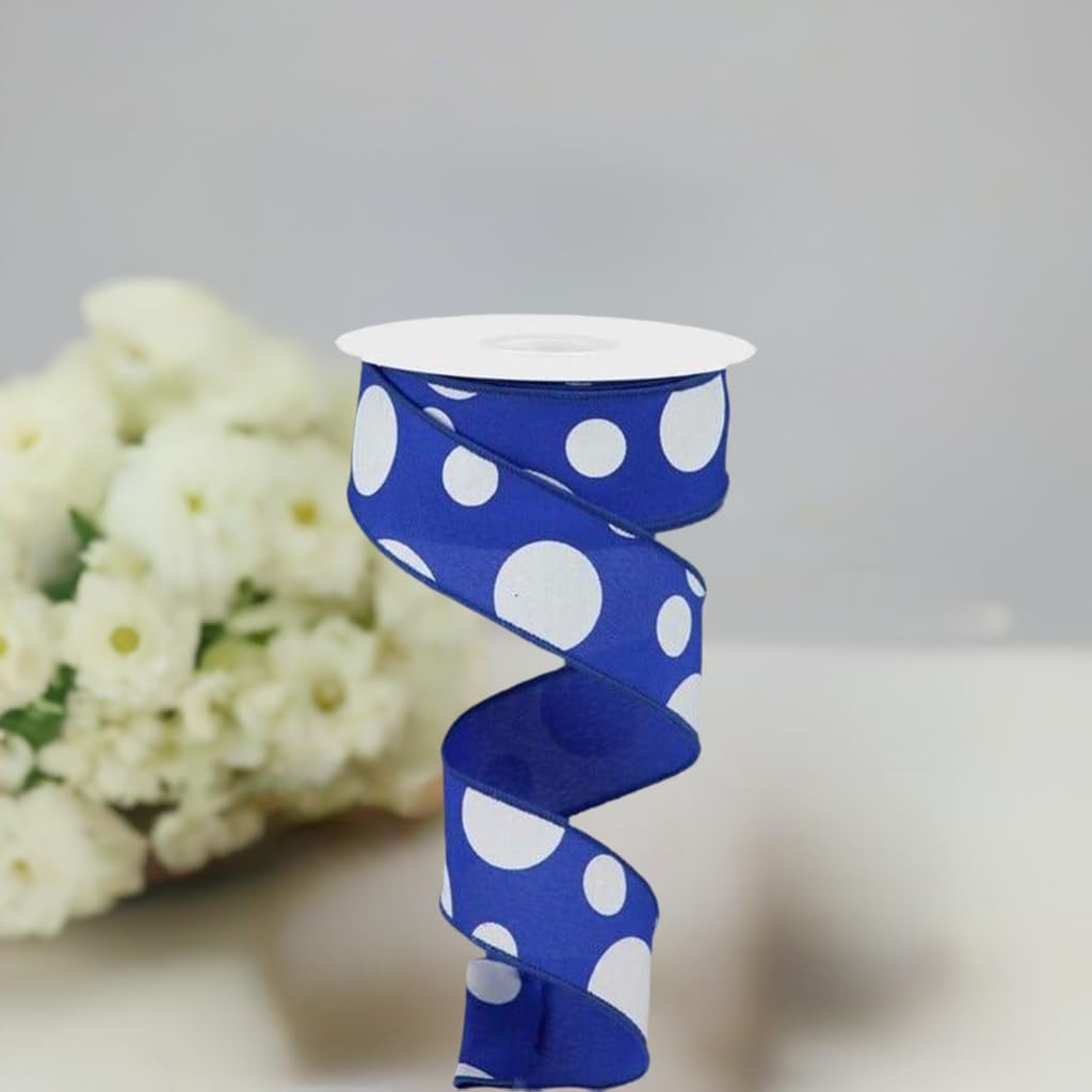 Three Size Polka Dot Wired Edge Ribbon - 10 Yards (Royal Blue, White, 1.5 Inch) image 3