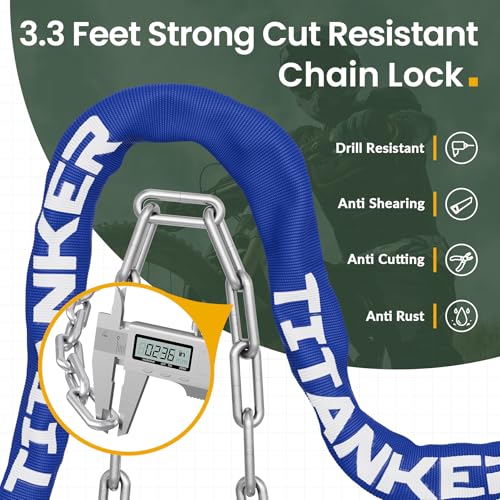 Image of Titanker Bike Chain Lock with Keys, 3.3 Feet Security Heavy Duty Anti-Theft Bicycle Chain Locks for Bike, Motorcycle, Bicycle, Door, Gate, Fence, Grill (6mm, 8mm, 10mm Thick Chain)