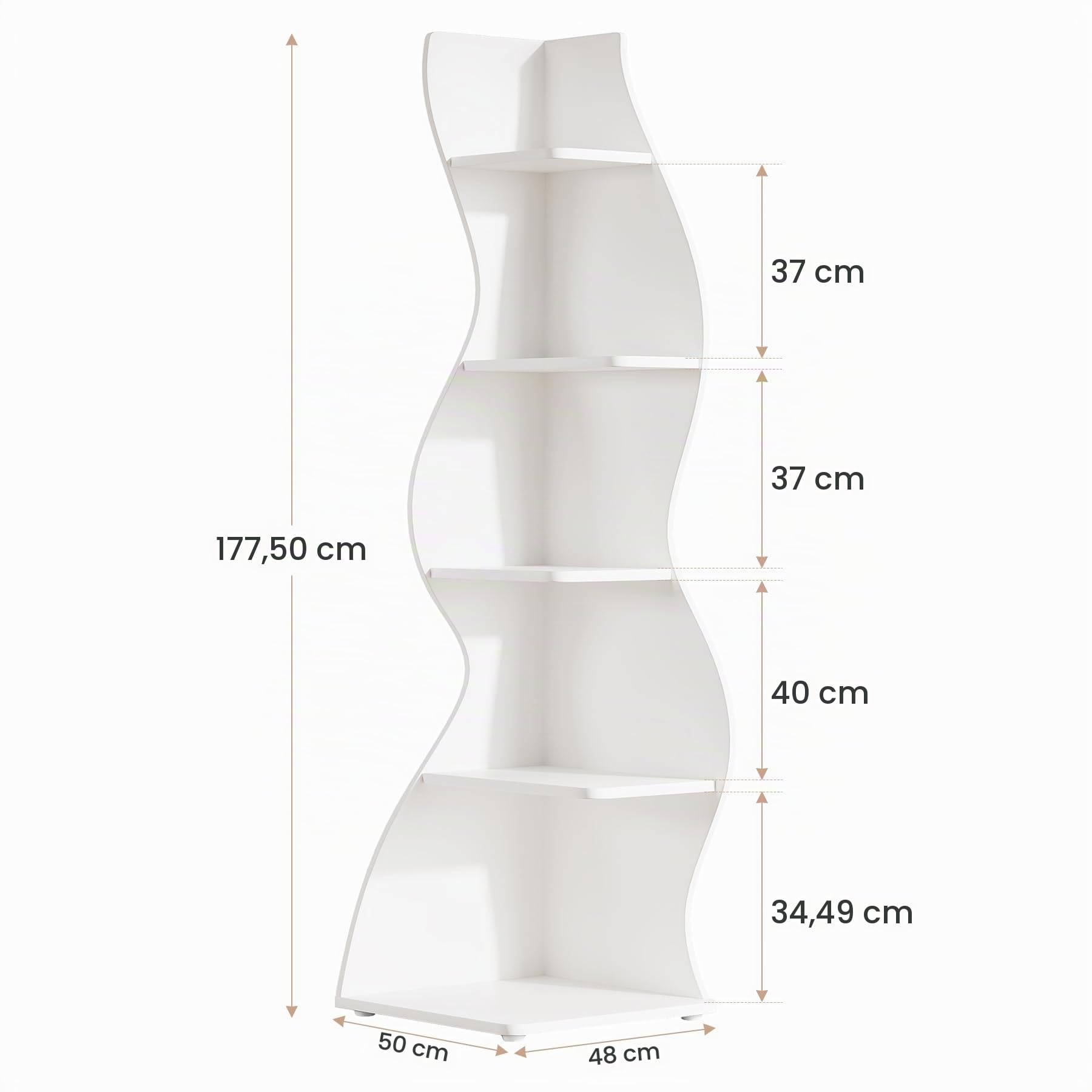 Tribesigns Scaffale Angolare Ondulato, Moderna Libreria a 5 Ripiani, Bianco