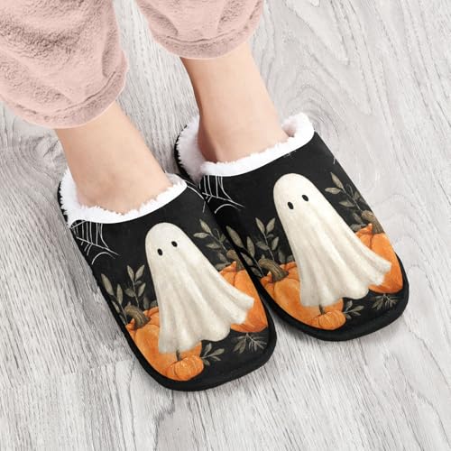 Halloween Ghosts Black Spiders Slippers For Women Men Soft Memory Foam Non-Slip Hallowmas Winter Indoor House Shoes Travel Slipper4