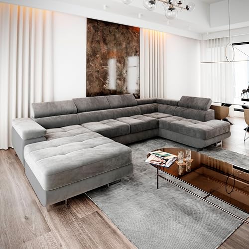 Masseno Ecksofa CASONE R-S mit Schlaffunktion U-Form, Sofa mit Bettkasten, Wohnzimmersofa, Couch, Soffa, Bettsofa, Couchgarnitur- Grau, Monolith 85 – Bild 5