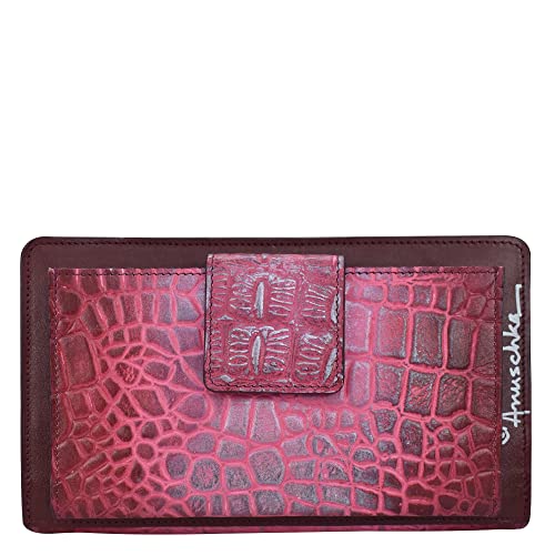 Image of Anuschka Women's Leather Wallet - Hand-Painted Genuine Leather Wallet with RFID Protection - 1149, Croc Embossed Berry