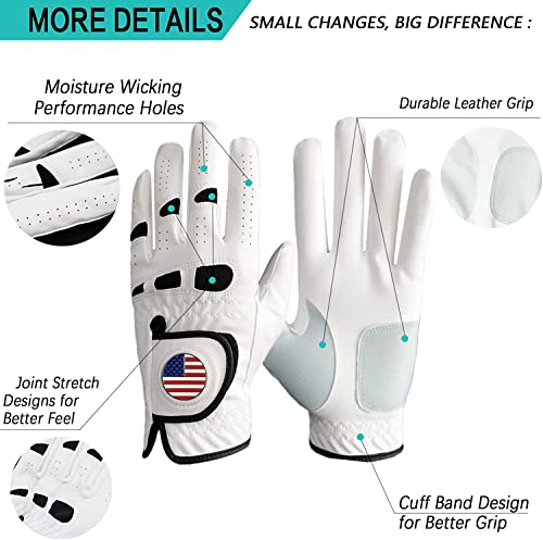 Amy Sport Golf Gloves Men Left Hand Right Handed Golfer 3 Pack With Ball Marker Soft Leather Weathersof Grip Mens Glove Size S M Ml L Xl Xxl 3Xl thumb #1