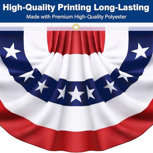 Image of 3 x 6 Feet 4 Pack American USA Pleated Half Fan Bunting Flags Outdoor Bunting Flags Patriotic Half Fan Banner Flag for Party Memorial Day Fourth of July Independence Day 4th of July Decorations