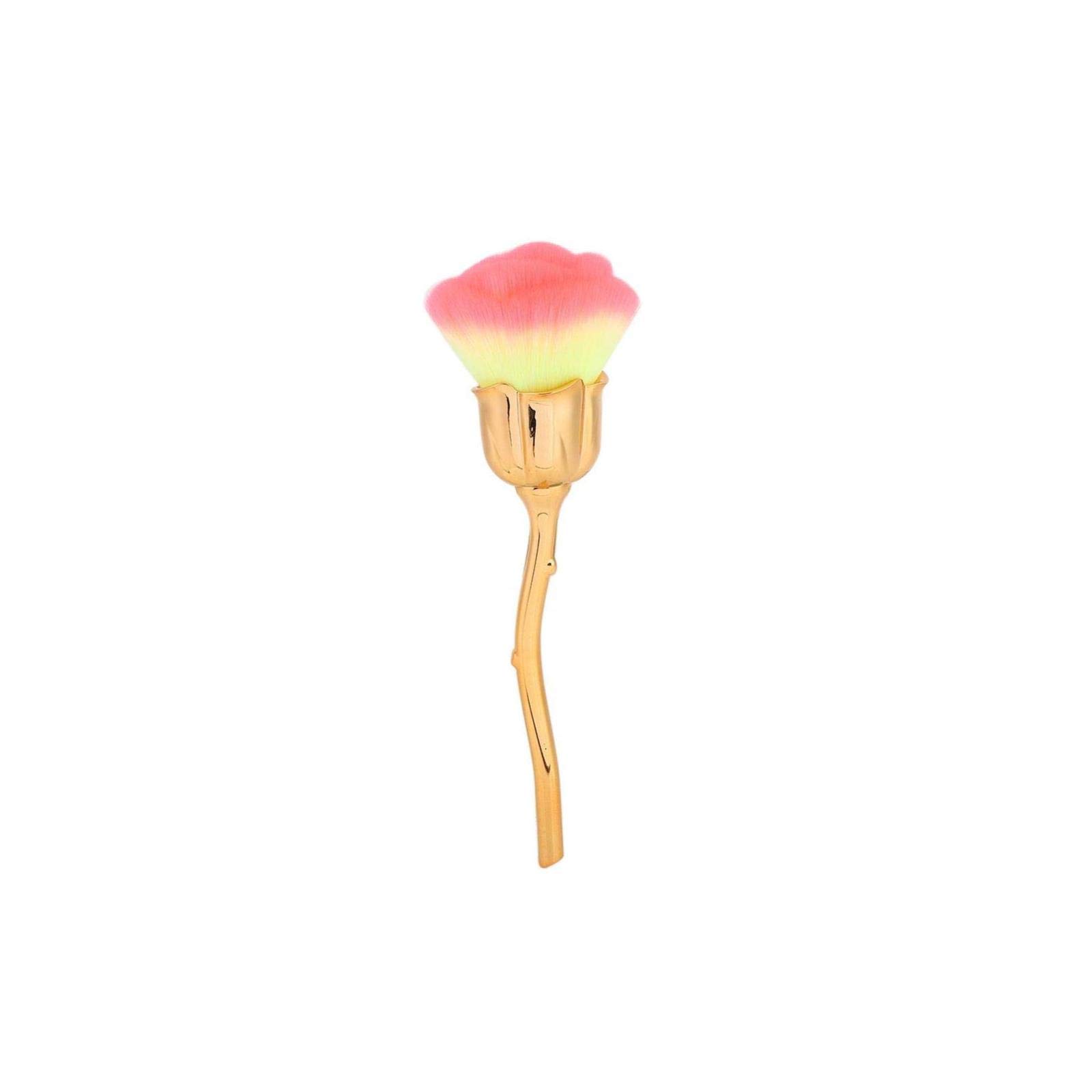NITRIPRose Shape Long Handle Nail Art Brush Manicure Nail Polishing Dust Powder Removal Brush(Light Yellow+Rose Pink)