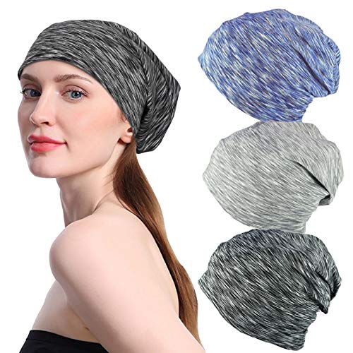 3 PCS Satin Lined Sleep Slouchy Cap - Adjustable Silk Lined Beanie Sleep Cap Hair Cover Bonnet Gifts for Frizzy Hair Women
