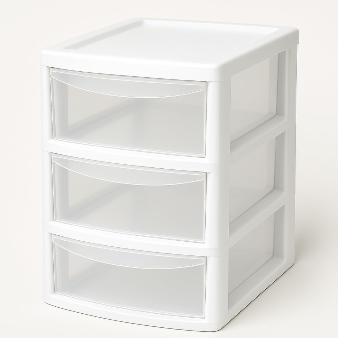 A4 Plastic Slim Storage Drawers Tower Unit Office Desktop Tabletop Home School Garage Portable Desk Organizer 2|3|4|6|8 Tiers (A4 Plastic Small Silver/Clear) (White/Clear, A4 Slim 3 Drawers)