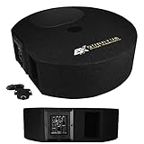 15 x 23 cm (6 x 9 Zoll) Aktiv-Subwoofer-System für die Reserverad-Mulde; Integrierter Class D Verstärker; 1 x 150/300 Watt RMS/max.; LPF 50-150 Hz, Bass Boost 0-12dB @ 45 Hz; Phase-Schalter 0/180°, Subsonicfilter 25 Hz fix; Hochpegel-Eingänge, RCA/Cinch-Eingänge; Automatische Einschaltfunktion; Kabel-Fernbedienung für Basspegel; Abnehmbarer Anschlusssockel; Abmessungen: Ø 500 x 150 mm