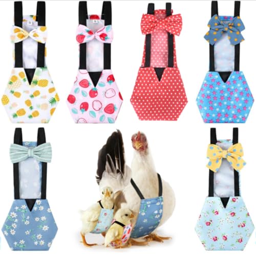 DoubleFill 6 Pcs Chicken Diapers for Indoor Chickens Reusable Washable Duck Diapers with Bowtie Adjustable Ducklings Pet Poultry Potty Training Clothes for Rooster Chicken Geese(Classic L)