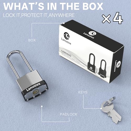 Image of 4 Pack Heavy Duty Padlock,High Security Laminated Padlocks with 8 Keys 1-9 /16 inch 40MM Long Shackle Keyed Alike Padlocks for Sheds, Gates, Fences, Toolbox, Outdoor and Indoor Use