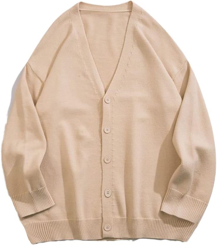 Men Korean Autumn V-Neck Sweater Solid Color Knitted Jacket Casual Cardigan Coats