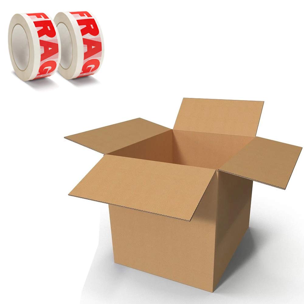 AKAR Double Wall Extra Large (L) Cardboard Boxes (45.7cm x 30cm x 30 cm) for Moving House, Removals, Packing Including Economy Fragile Tape (10 Boxes + 2 Fragile Tapes)