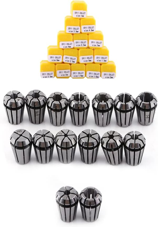 ER11 Collet Set, 1Set 15pcs ER11 Spring Collet Chuck for CNC Engraving Machine & Milling Lathe Workholding Tool 1-7mm 1/8",1/4"