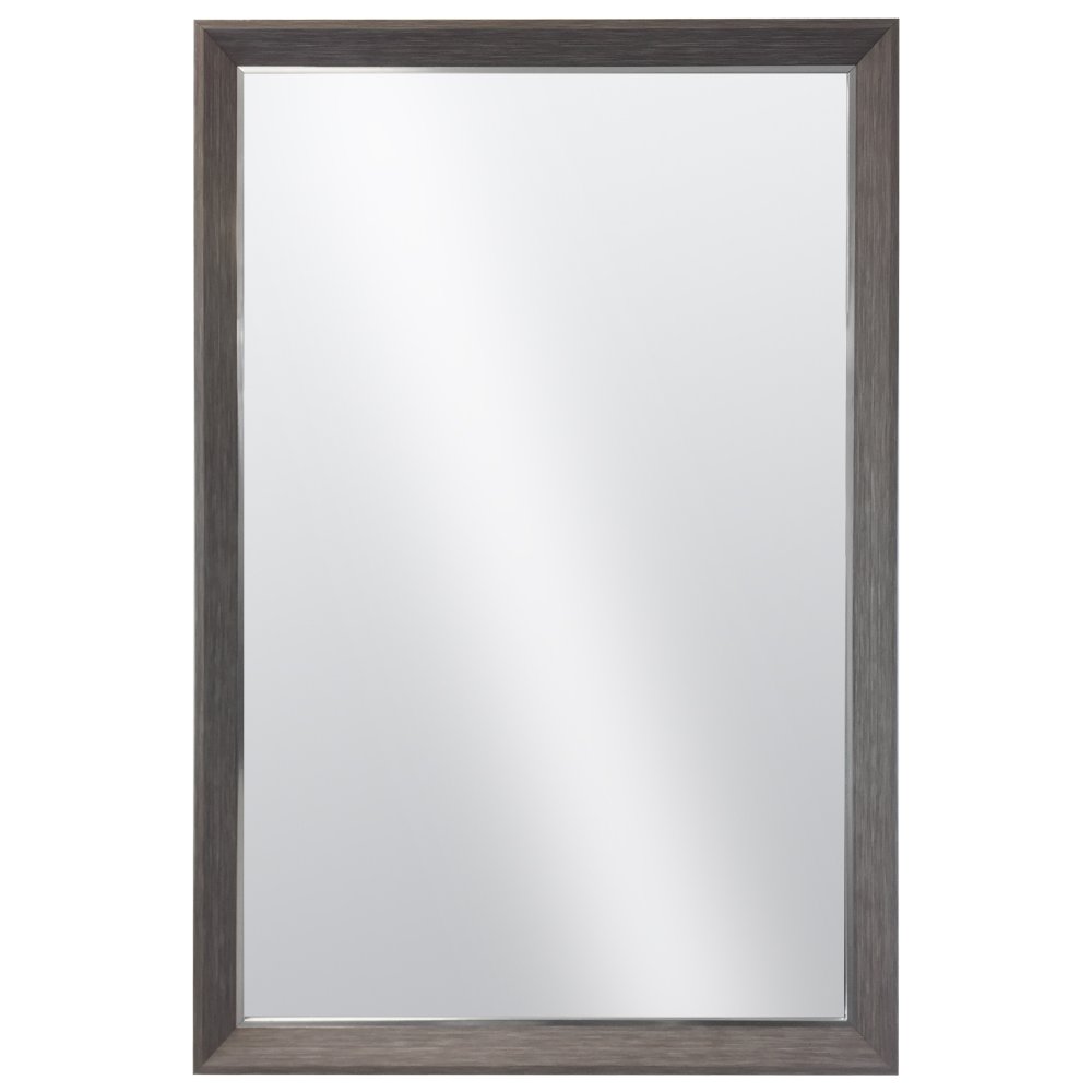 Raphael Rozen Hanging Framed Wall Mounted Mirror Art Deco, Wood Like and Metal Combination Elegant, Rectangular,Dark Grey Wood Grained Finish, 2" Wide Frame