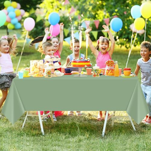 Image of Mulbozy 2 Pcs Sage Green Plastic Table Cloth Disposable, 54 x108 Inches