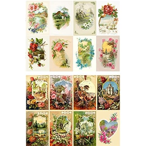 Decoupage Paper Pack (20 Sheets 10x15cm) Spring Landscapes Garden Wildflowers FLONZ Vintage Ephemera Cover