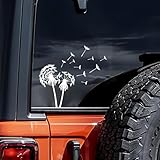 White Dandelion Car Decal - Elegant Floral Vinyl Sticker with Fluttering Seeds Design for Laptop, Glass, Vehicle (7x7 Inches, 2pcs)