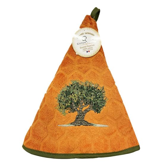 Générique Essuie Main Rond en éponge Tissage Jacquard Olivier Orange New Qualité Premium