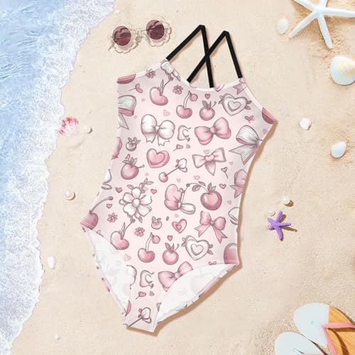 Cherry with Bow Girls One Piece Swimsuits Quick Dry Beach Swimwear Bathing Suit3