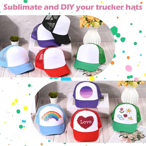 24 Pack Kids Trucker Hats, DIY Blank Sublimation Baseball Caps Adjustable Cool Summer Hats for Outdoor Sports Travel4