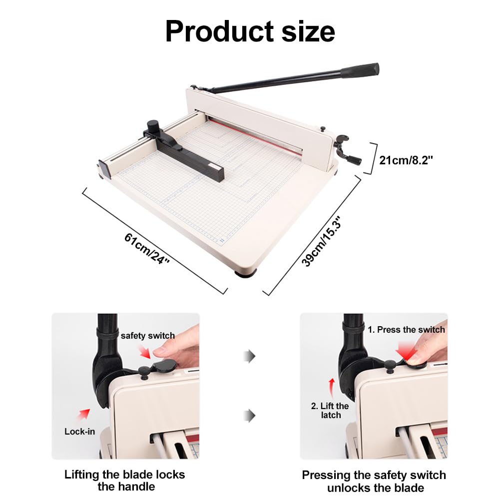 Ciężki nóż do papieru A3, 43 cm, gilotyna, 400 arkuszy, trymer do papieru ck z podwójną bezpieczną ochroną, do cięcia papieru, skóry, włóknin PCW, do biura, domu, szkoły (A3, biała)