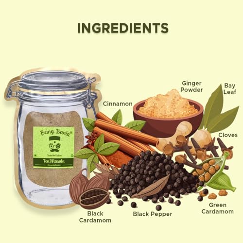 Image of Being Bania Premium Tea Masala - 100% Natural Ingredients | 100g in Pouch | 7 Spices | No Preservatives | Immunity Booster | Helps in Cold & Cough | Indian Chai Masala Powder