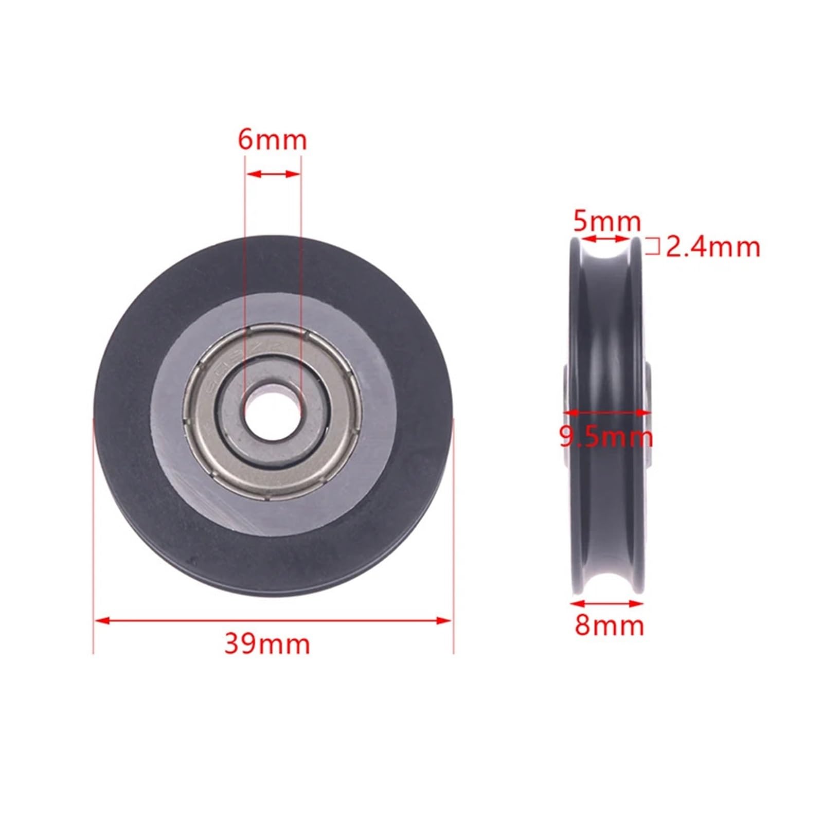 1 Szt. 6 * 39 * 8mm Koło Pasowe Drzwi Zmiany Biegów Wklęsłe U Rowek Lina Stalowa Ponad Linią Gumowe Owinięte Plastikowym Nylonowym Łożyskiem Rolkowym
