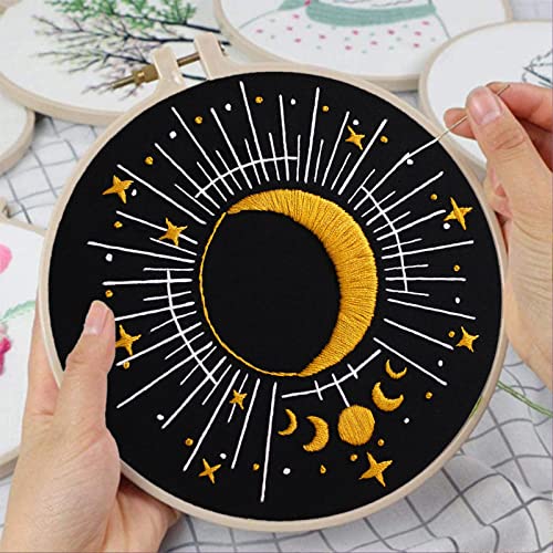 Image of Louise Maelys 3 Set Tarot Embroidery Kits for Beginners with Sun Moon Evil Eye Pattern,Adults Starter Cross Stitch Kit DIY Needlepoint