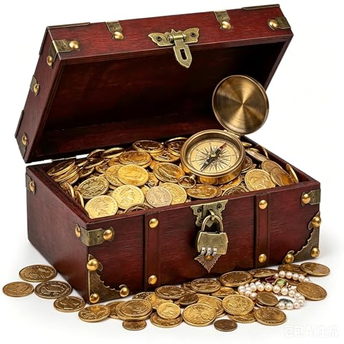 Coco Berming Coffre au Trésor Vintage avec Serrure à Combinaison, 24 x 17 x 9.5 cm Boîte à Bijoux, Boîte de Rangement, Accessoires Escape Game, Coffret...