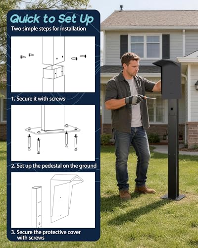 Image of Outdoor EV Charger Pedestal for Tesla & J1772 Charger with Roof | Heavy-Duty Rugged Stand, Anti-wobble Stable Base, Anti-Rust Finish, Handy Organizer Keeps Cable Tidy, Rain & Leaf Protection
