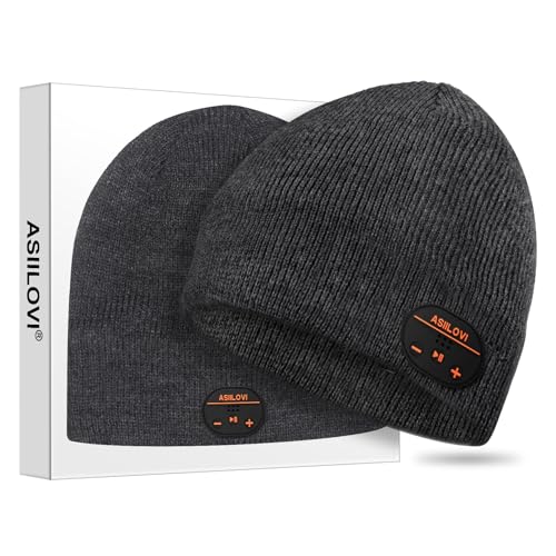 ASIILOVI Bluetooth Beanie, Bluetooth 5.0 Wireless Winter Warm Knit Hats Cap with Double Inner Lining Fleece, Mic and HD Speakers, Gifts for Men Family Thanksgiving Christmas-Unisex(001-Charcoal)
