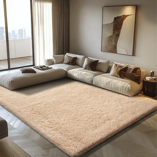 9x12 Fluffy Area Rugs for Living Room,Large Fuzzy Shag Area Rug for Bedroom,Beige Soft Non-Shedding Indoor Plush Carpet for Kids Bedroom Nursery Home Decor
