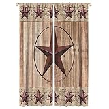 Rusitc Star Berries Curtains,Dark Red Star on Country Farmhouse Wooden Blackout Curtains - Rod Pocket Window Curtain,2 Panels 63L x 21W Energy Saving Thermal Insulated Drapes for Living Room