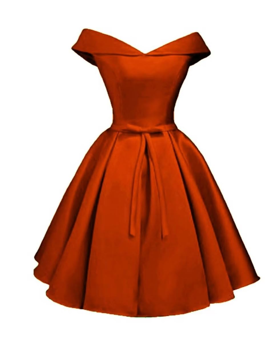 Wseyu Women's Style2-Rusty Mini Homecoming Dresses With Off Shoulder Satin Applique Cocktail Evening Dresses Uk16