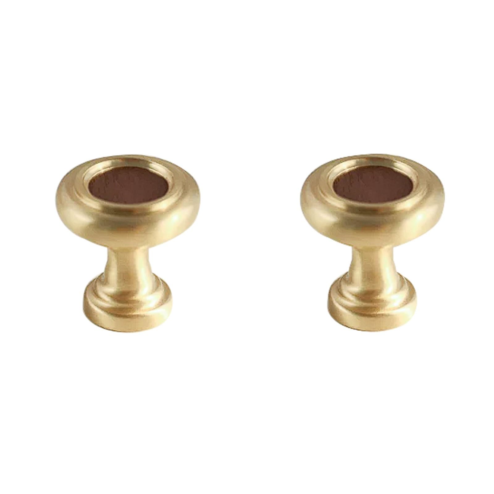 Chenhoju Brass Vintage Solid Walnut Wood Round Cabinet Handle, Antique Bronze Small Drawer Pull Single Hole Knob Cabinet Pulls(Brass)