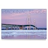 Lantern Press 6x9 Inch Metal Sign, Mackinac Bridge, Michigan, Winter Scene