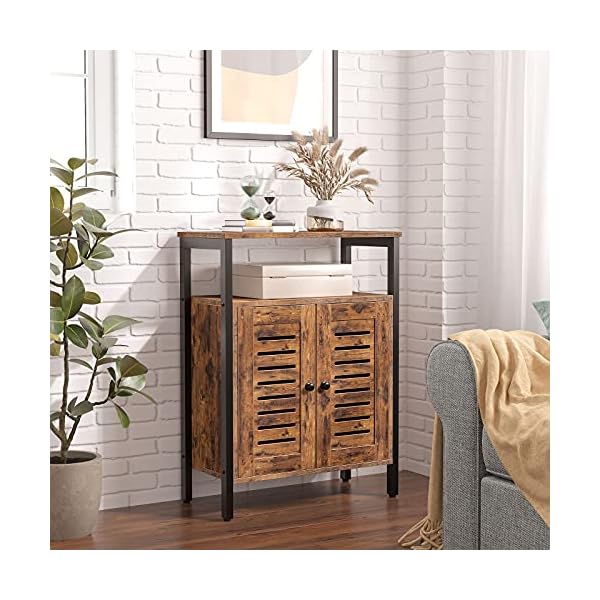 HOOBRO Storage Cabinet, Floor Standing Cabinet with Door and Adjustable Shelf, Kitchen Storage Cupboard, Small Sideboard, for Kitchen, Living Room, Bedroom, Industrial, Rustic Brown EBF23CW01 - Image 7