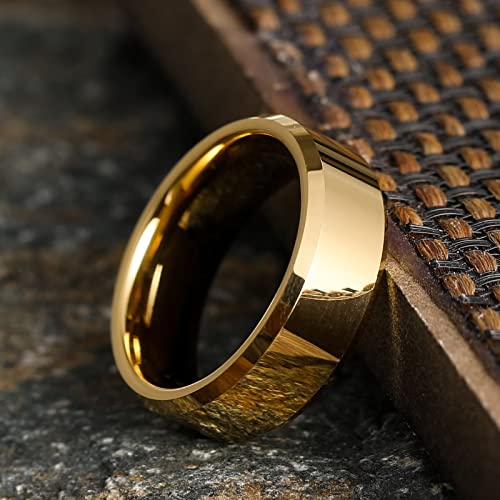 Image of King Will Tungsten Carbide Wedding Band for Men Women-4 /6 /8mm Width 14K Gold Plated Tungsten Wedding Ring Matte Brushed & High Polished Style Comfort Fit Wedding Band Size 6-14