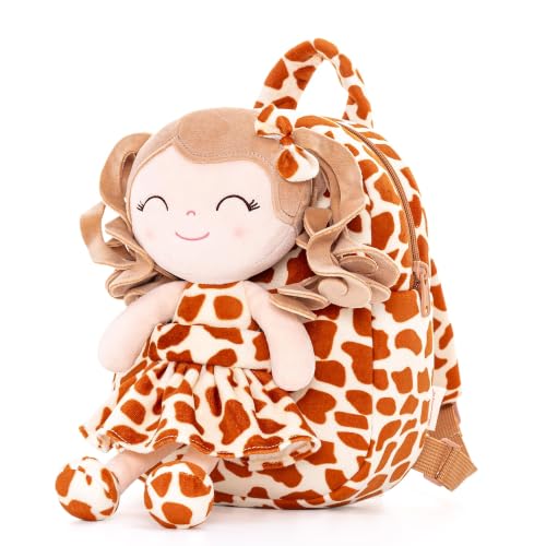 Image of Gloveleya Toddler Girls Backpacks Soft Doll Backpack for Kids Curly Hair Dolls for Girls Giraffe 9 inches