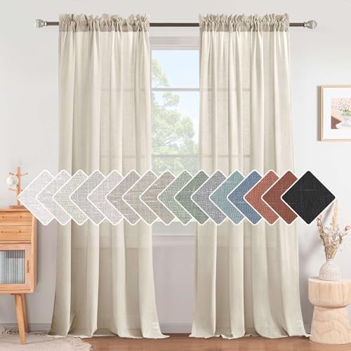 H.VERSAILTEX Curtains 96 Inches Long for Living Room 2 Panels Rod Pocket Soft Linen Draperies Light...