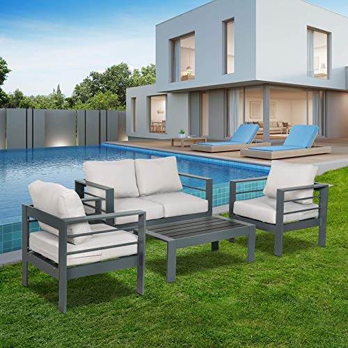 Scurrty Outdoor Patio Furniture Sets Clearance Aluminum Patio Furniture Sectional Sofa Metal Grey Conversation Set with Grey Cushions Outdoor Furniture Sets Clearance Outdoor Sofa Set (Light Grey) - Thumbnail 4