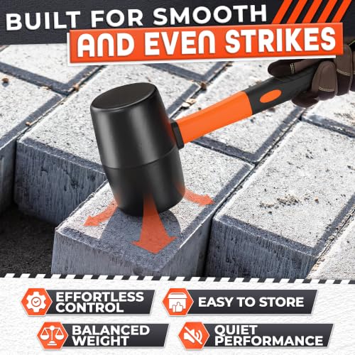 Image of Rubber Mallet Hammer 32 Oz, Orange, Soft Face Non-Marring Head | Soft Non-Marring Rubber Head, Ergonomic Non-Slip Handle; Flooring, Decking, Paver and Tent Stake Work; Anti-Vibration Grip