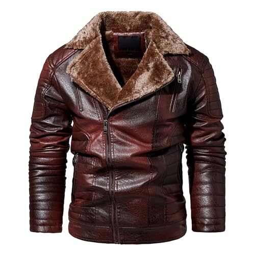 Veste moto en cuir avec col en laine manteau hiver homme