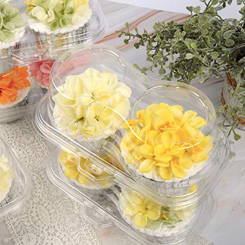 Sharlity Plastic Cupcake Containers 2 Compartment Disposable Cupcake Holders Plastic Cupcake Carrier with Deep Dome(50 Pack)