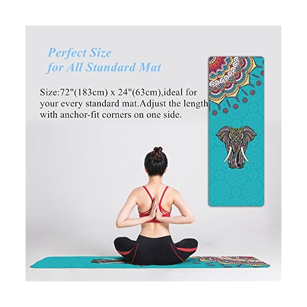 UCOOLY Yoga Towel,Microfiber Mat Towels w Free Spray Bottle and Smart Corner Pocket, Non Slip,Super Soft Sweat Absorbent Towel for Hot Yoga,Pilates and Fitness 24x72 (Elephant-Blue)