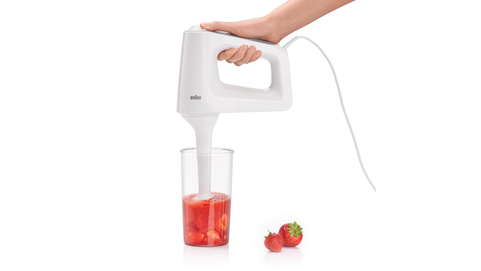 Braun HM3105WH MultiMix Serie 3, Sbattitore Elettrico a 5 Velocità e Turbo, Impugnatura Antiscivolo, Dotato di 2 fruste, 2 Ganci, Asta per Montare e Bicchiere Graduato da 600ml, Potenza 500 W, Bianco
