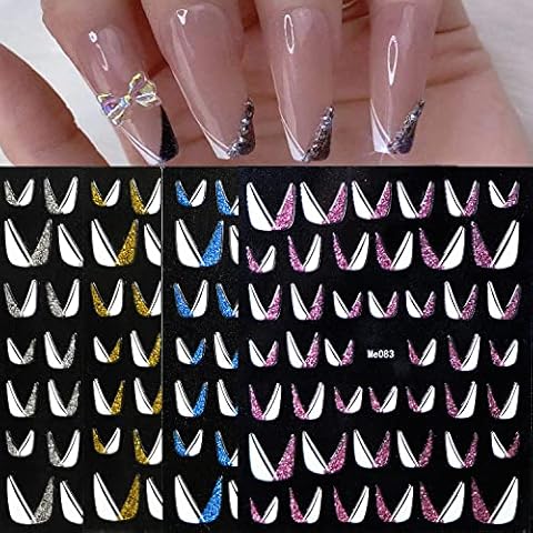 JMEOWIO Nagelsticker French Tip 8 Blätter Nagelaufkleber Selbstklebend Französisch V Nail Art Dekoration NagelDesign Zubehör Cover